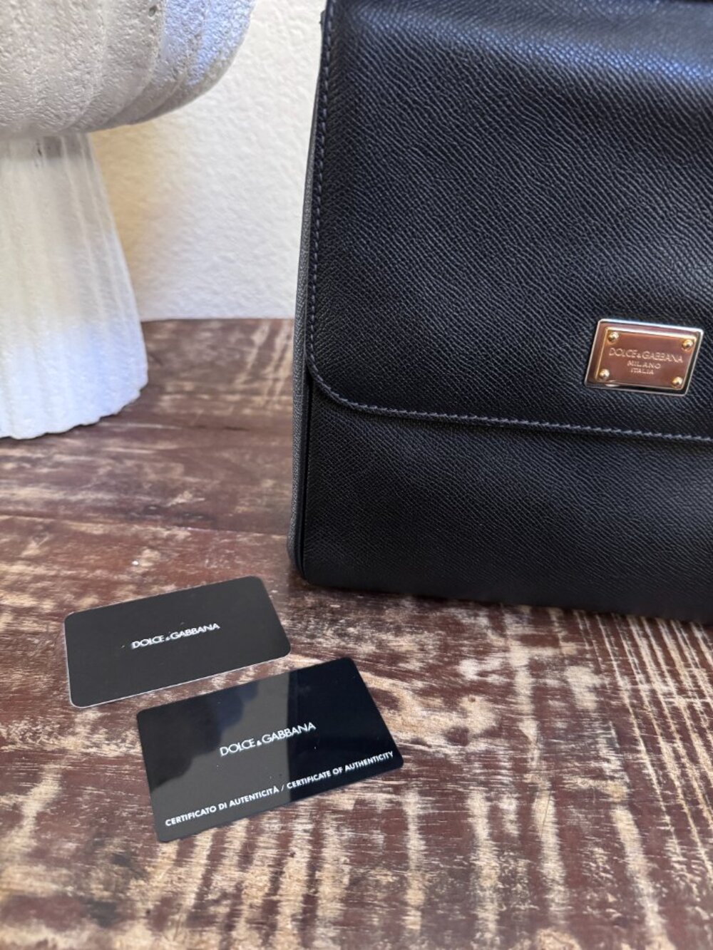 Dolce & Gabbana Black Leather Top Handle Shoulder Bag + COA - Picture 2 of 13